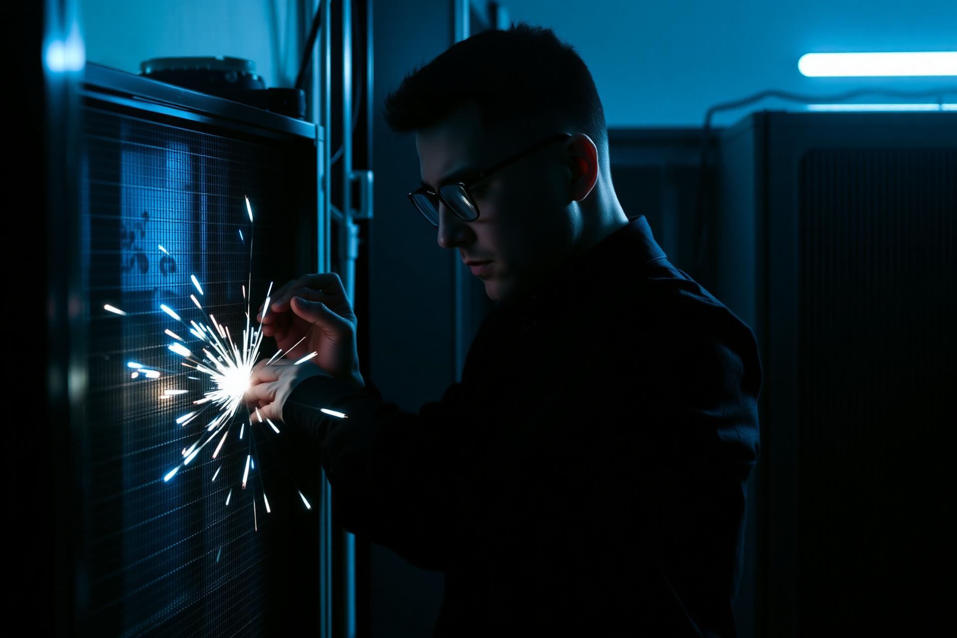 Electrician working precisely on a modern consumer unit